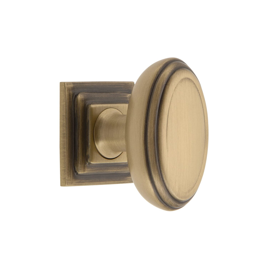 Anneau 1-3/4" Cabinet Knob with Carré Square Rosette in Vintage Brass