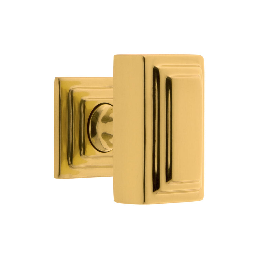 Carré 1-3/4” Cabinet Knob with Carré Square Rosette in Lifetime Brass