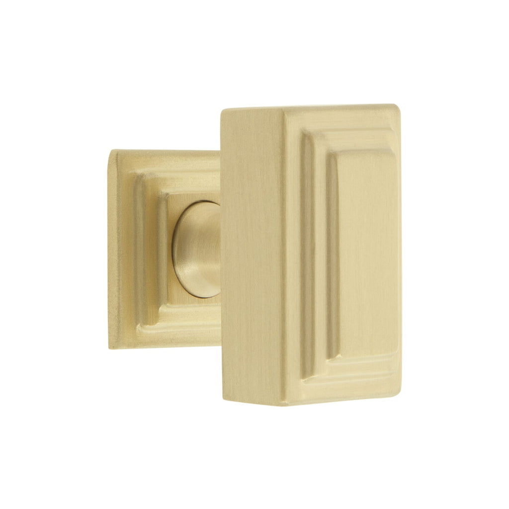 Carré 1-3/4” Cabinet Knob with Carré Square Rosette in Satin Brass