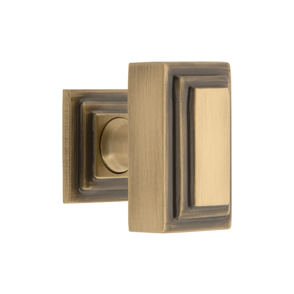 Carré 1-3/4” Cabinet Knob with Carré Square Rosette in Vintage Brass