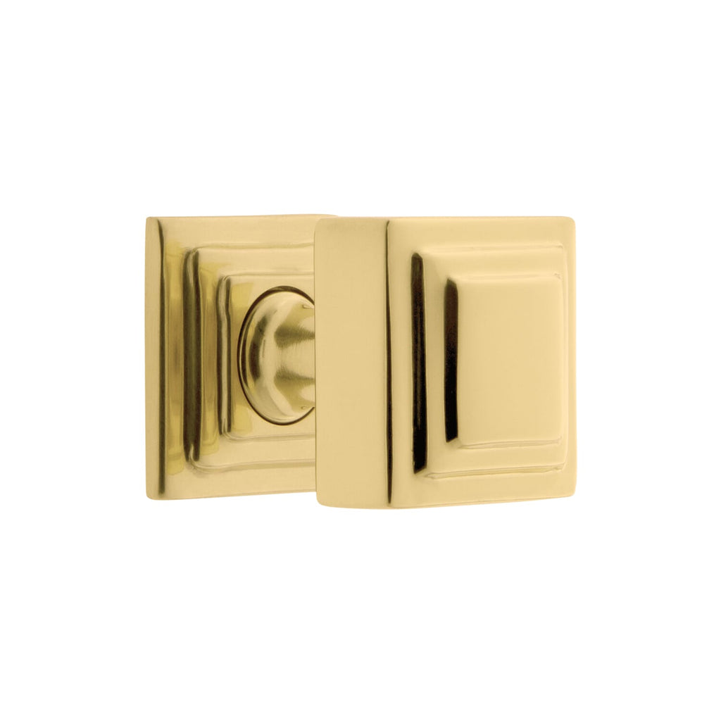 Carré 1-1/4" Square Cabinet Knob with Carré Square Rosette in Polished Brass