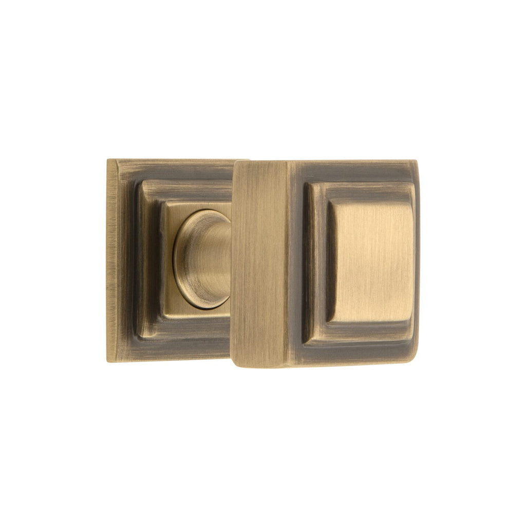 Carré 1-1/4" Square Cabinet Knob with Carré Square Rosette in Vintage Brass