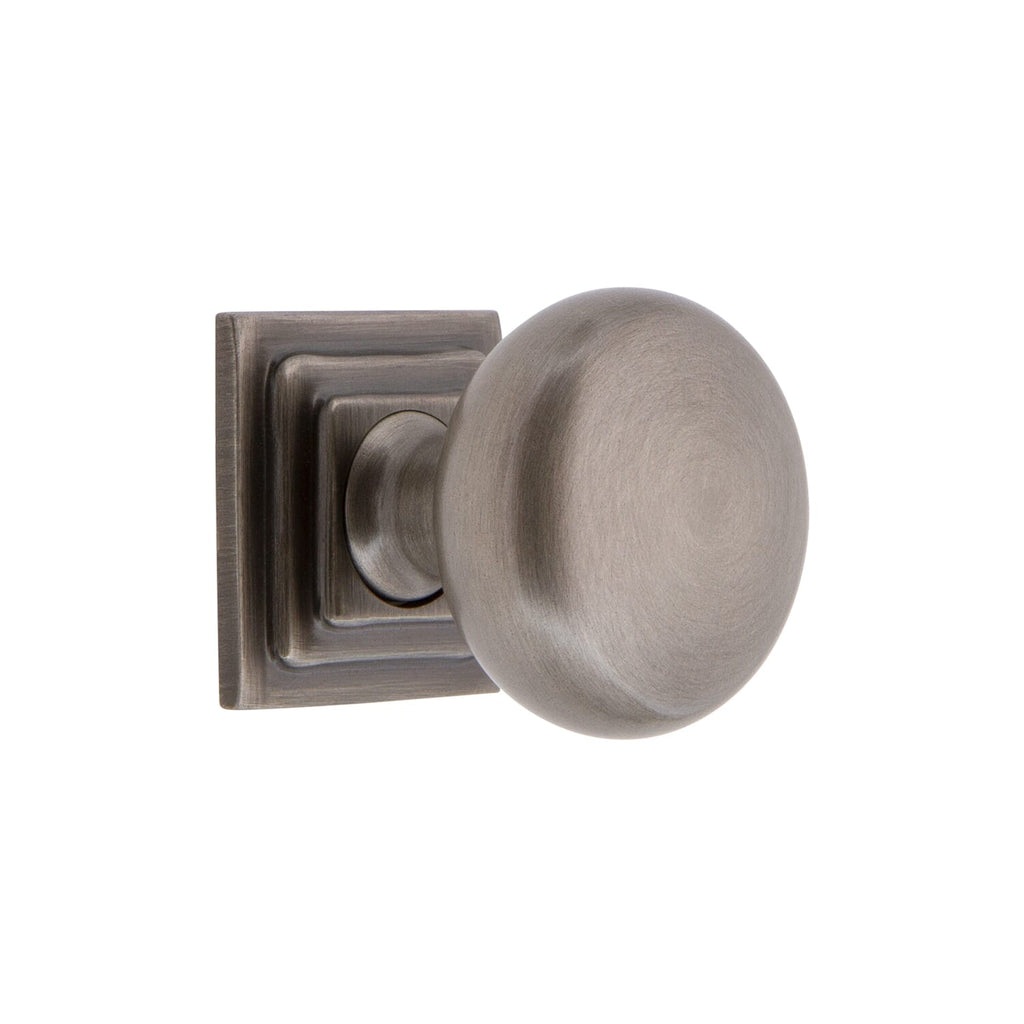 Fifth Avenue 1-3/8” Cabinet Knob with Carré Square Rosette in Antique Pewter