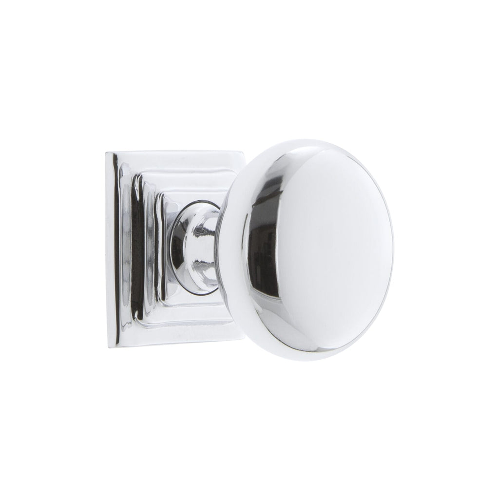 Fifth Avenue 1-3/8” Cabinet Knob with Carré Square Rosette in Bright Chrome