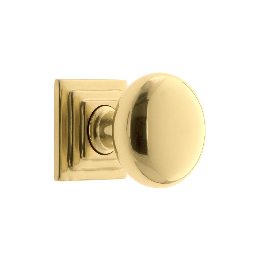 Fifth Avenue 1-3/8” Cabinet Knob with Carré Square Rosette in Polished Brass