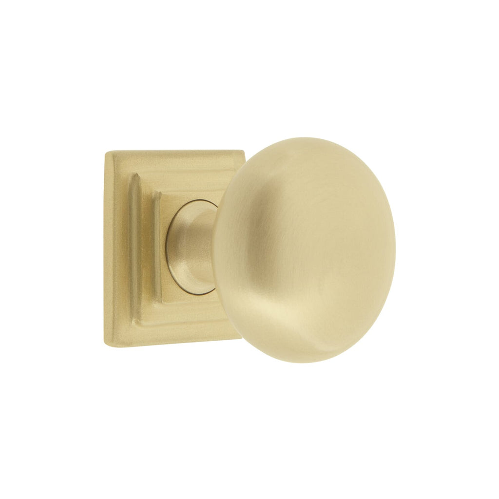 Fifth Avenue 1-3/8” Cabinet Knob with Carré Square Rosette in Satin Brass