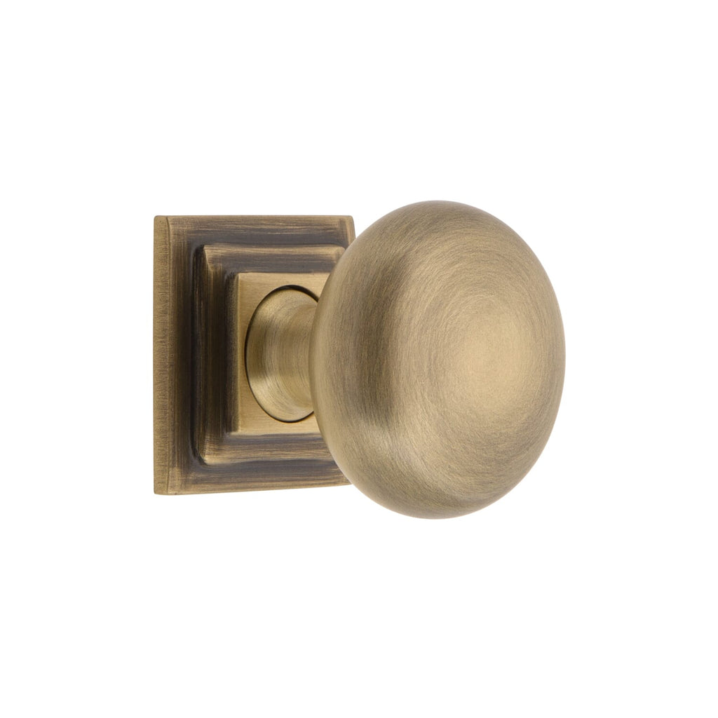 Fifth Avenue 1-3/8” Cabinet Knob with Carré Square Rosette in Vintage Brass