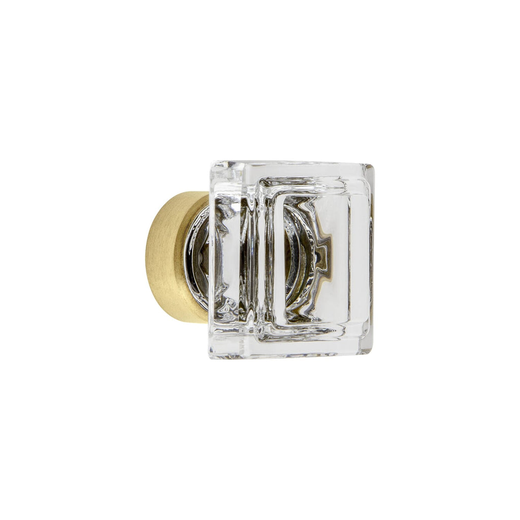 Carré Crystal 1-1/4” Square Cabinet Knob in Satin Brass
