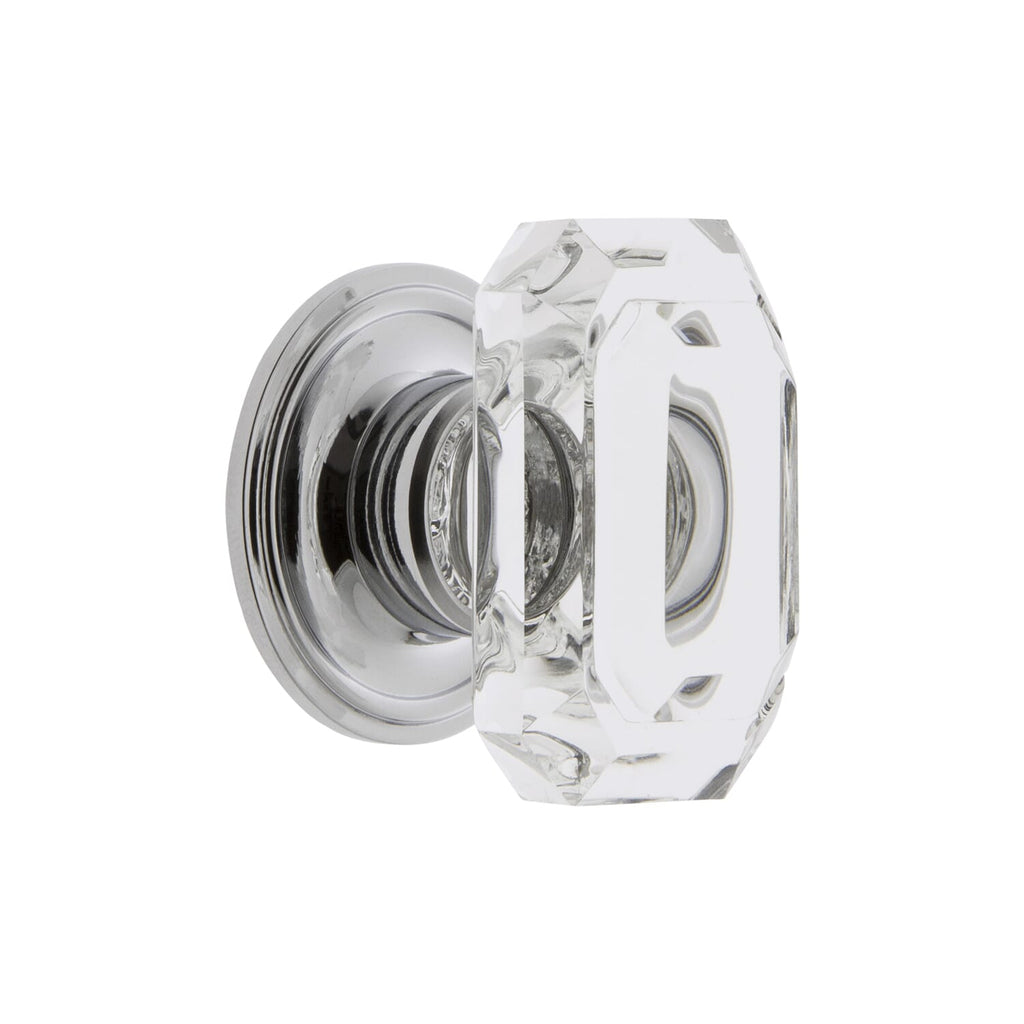 Baguette Clear Crystal 1-3/4” Cabinet Knob with Georgetown Rosette in Bright Chrome