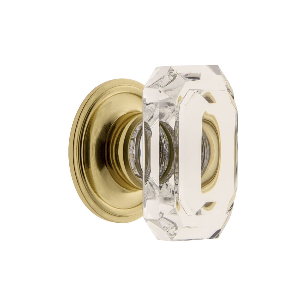 Baguette Clear Crystal 1-3/4” Cabinet Knob with Georgetown Rosette in Polished Brass
