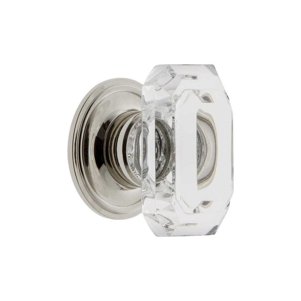 Baguette Clear Crystal 1-3/4” Cabinet Knob with Georgetown Rosette in Polished Nickel