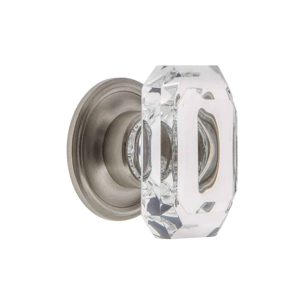 Baguette Clear Crystal 1-3/4” Cabinet Knob with Georgetown Rosette in Satin Nickel