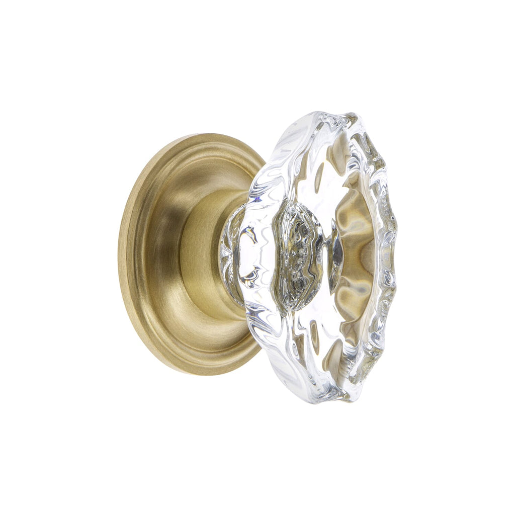 Biarritz Crystal 1-3/4" Cabinet Knob with Georgetown Rosette in Satin Brass