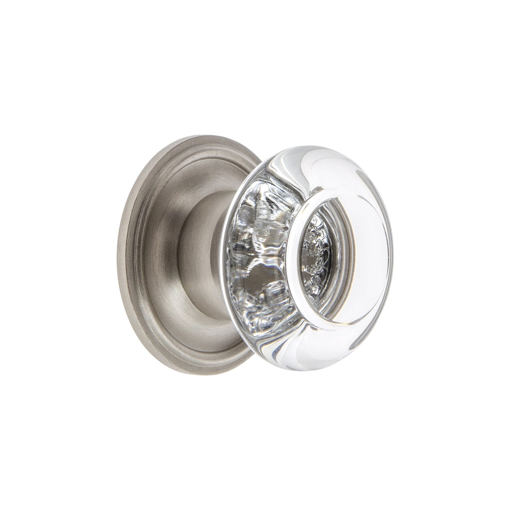 Bordeaux Crystal 1-3/8" Cabinet Knob with Georgetown Rosette in Satin Nickel