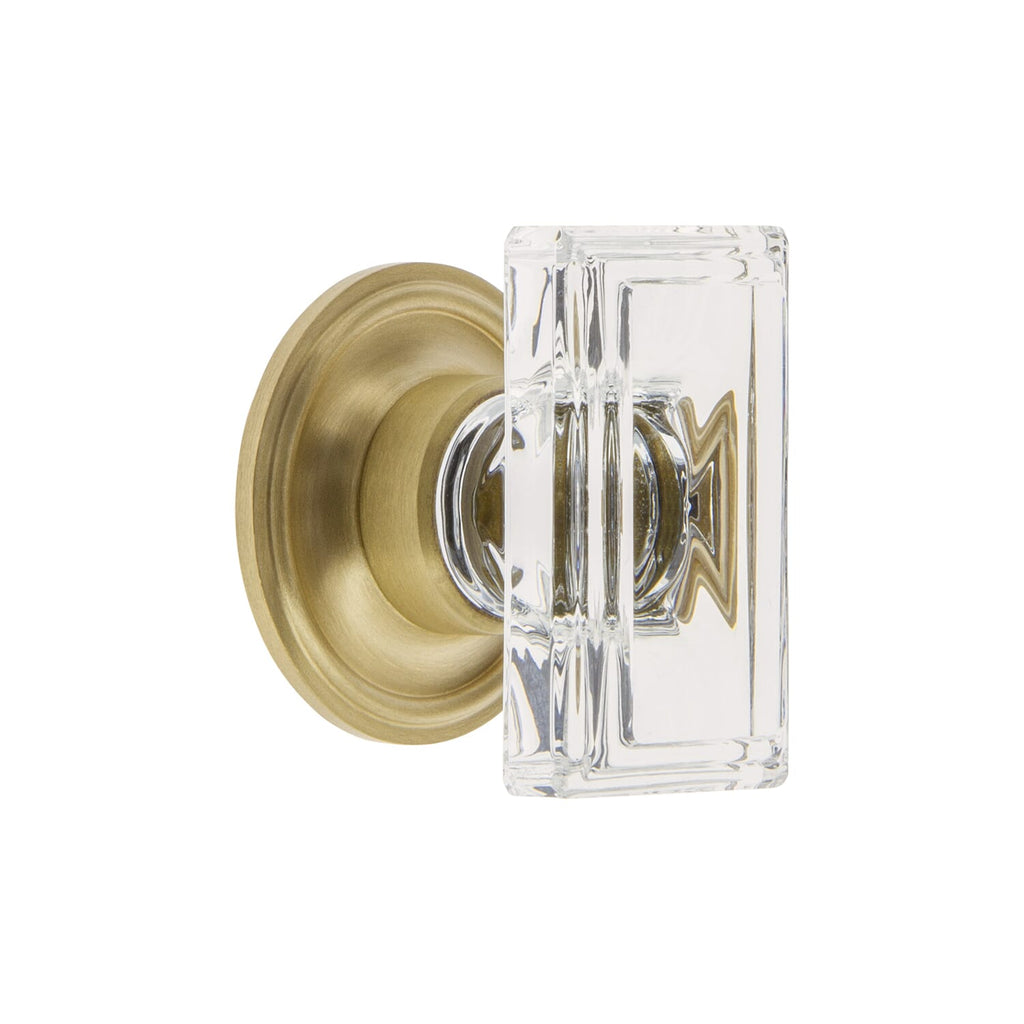 Carré Crystal 1-3/4” Cabinet Knob with Georgetown Rosette in Satin Brass