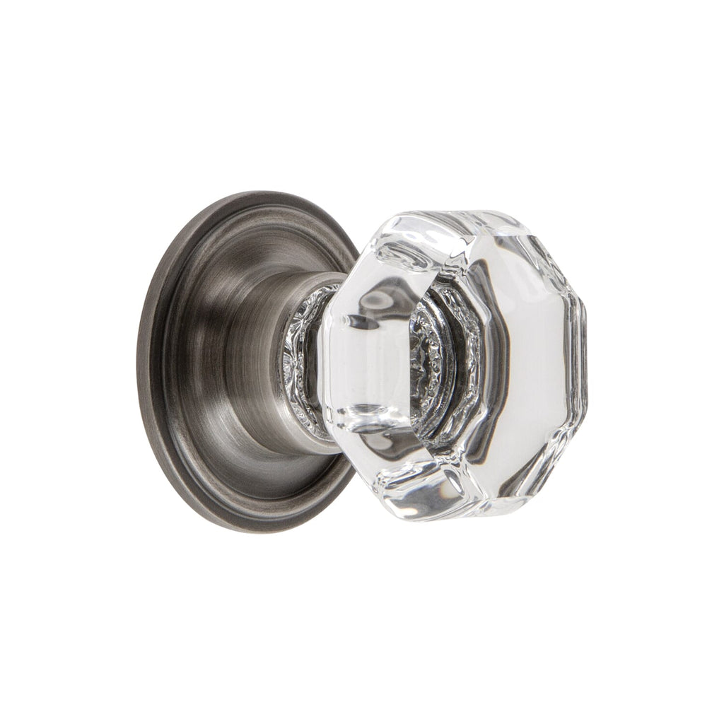 Chambord Crystal 1-3/8" Cabinet Knob with Georgetown Rosette in Antique Pewter