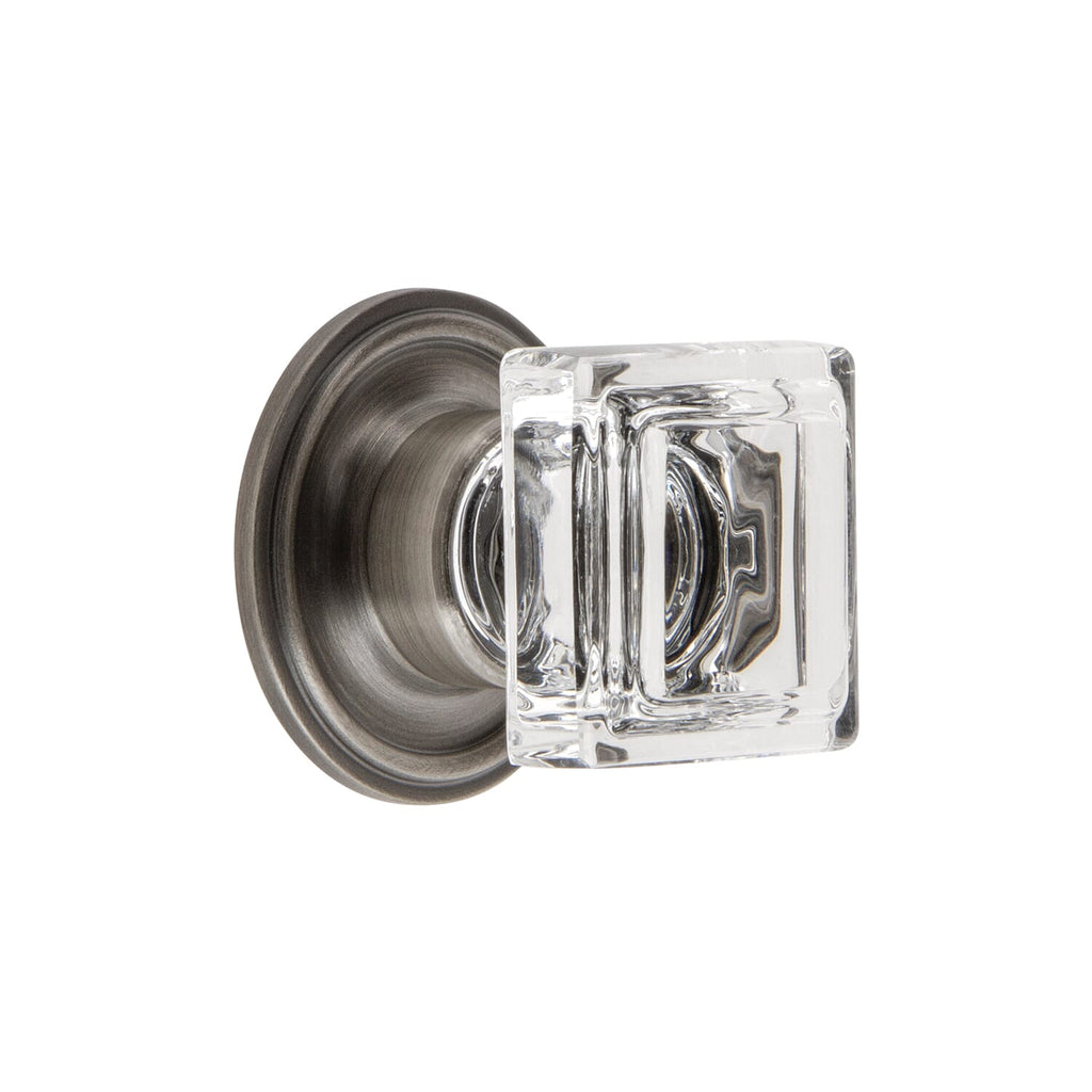 Carré Crystal 1-1/4" Square Cabinet Knob with Georgetown Rosette in Antique Pewter