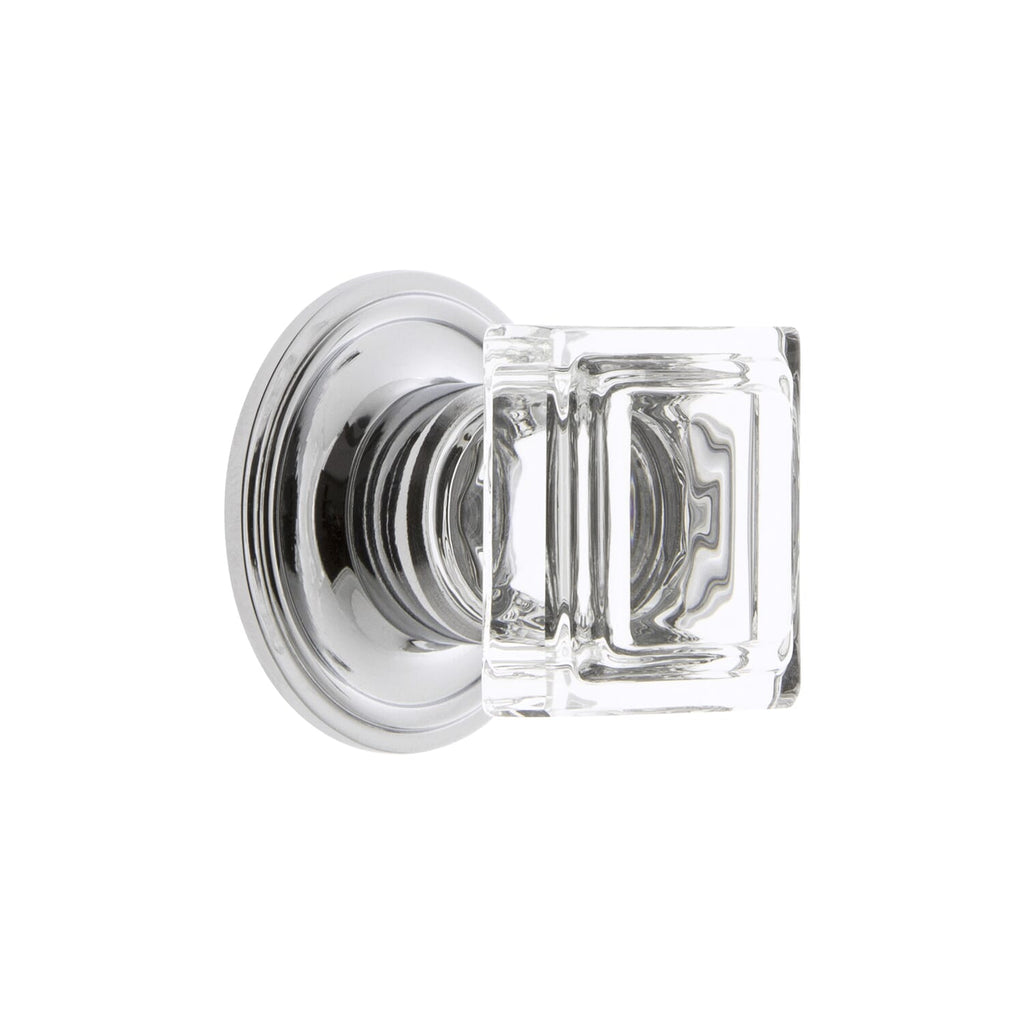 Carré Crystal 1-1/4" Square Cabinet Knob with Georgetown Rosette in Bright Chrome