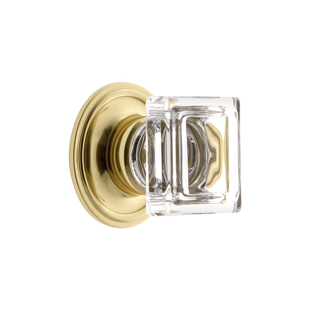 Carré Crystal 1-1/4" Square Cabinet Knob with Georgetown Rosette in Polished Brass