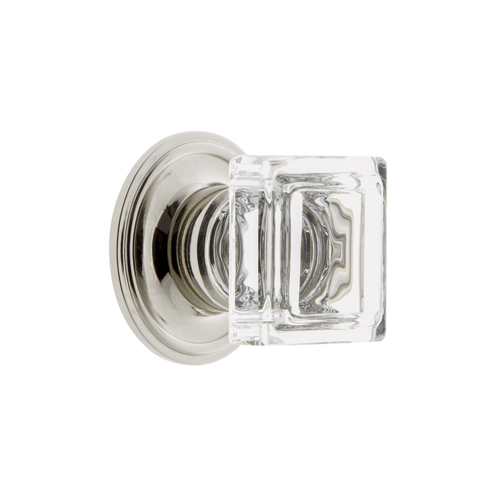 Carré Crystal 1-1/4" Square Cabinet Knob with Georgetown Rosette in Polished Nickel