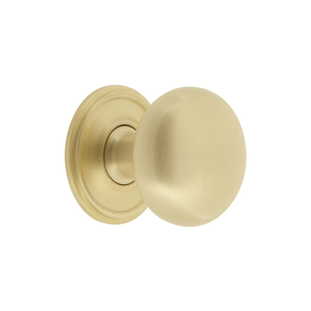 Fifth Avenue 1-3/8” Cabinet Knob with Georgetown Rosette in Satin Brass