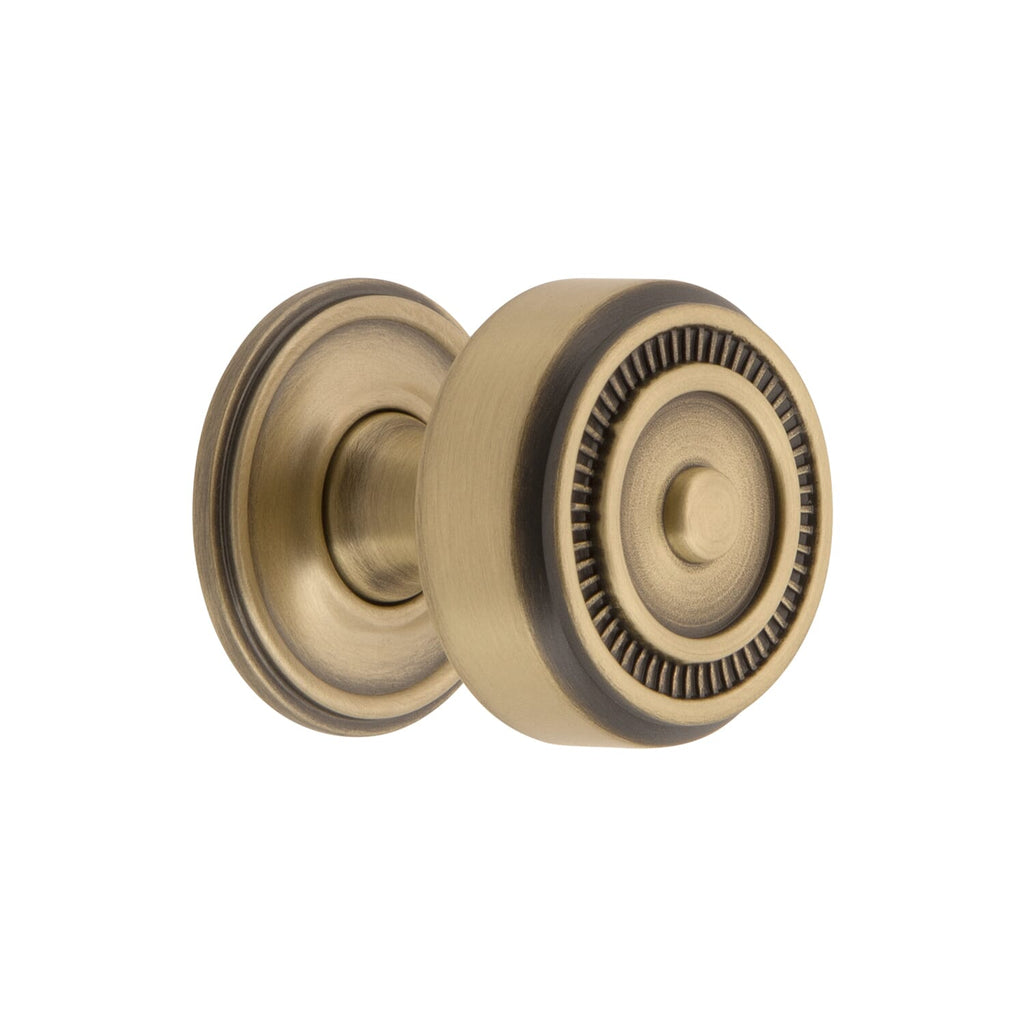 Soleil 1-3/8" Cabinet Knob with Georgetown Rosette in Vintage Brass