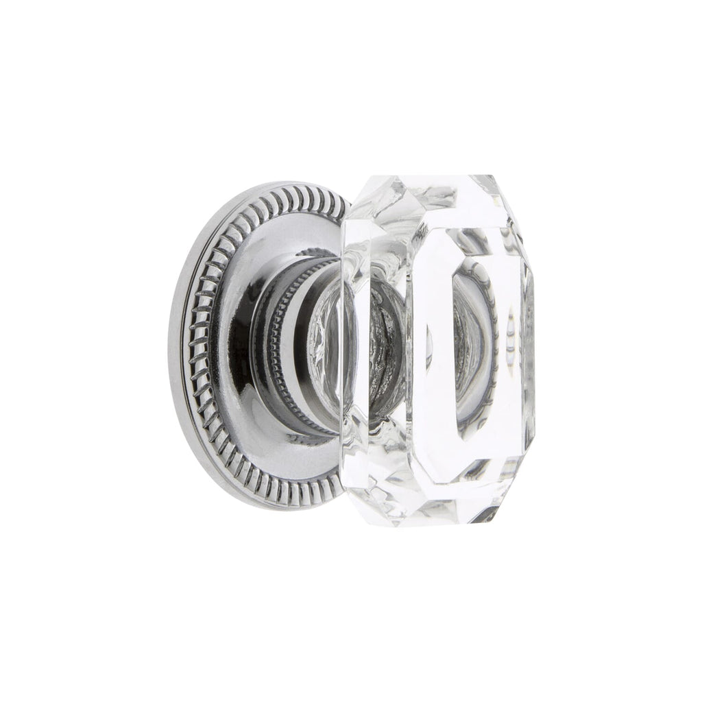 Baguette Clear Crystal 1-9/16" Cabinet Knob with Newport Rosette in Bright Chrome