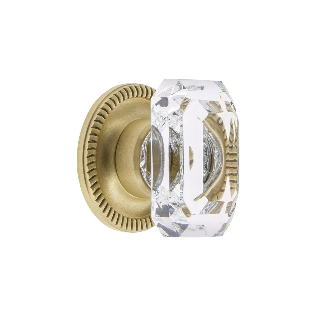 Baguette Clear Crystal 1-9/16" Cabinet Knob with Newport Rosette in Satin Brass
