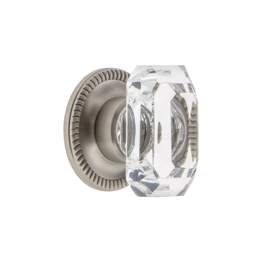 Baguette Clear Crystal 1-9/16" Cabinet Knob with Newport Rosette in Satin Nickel
