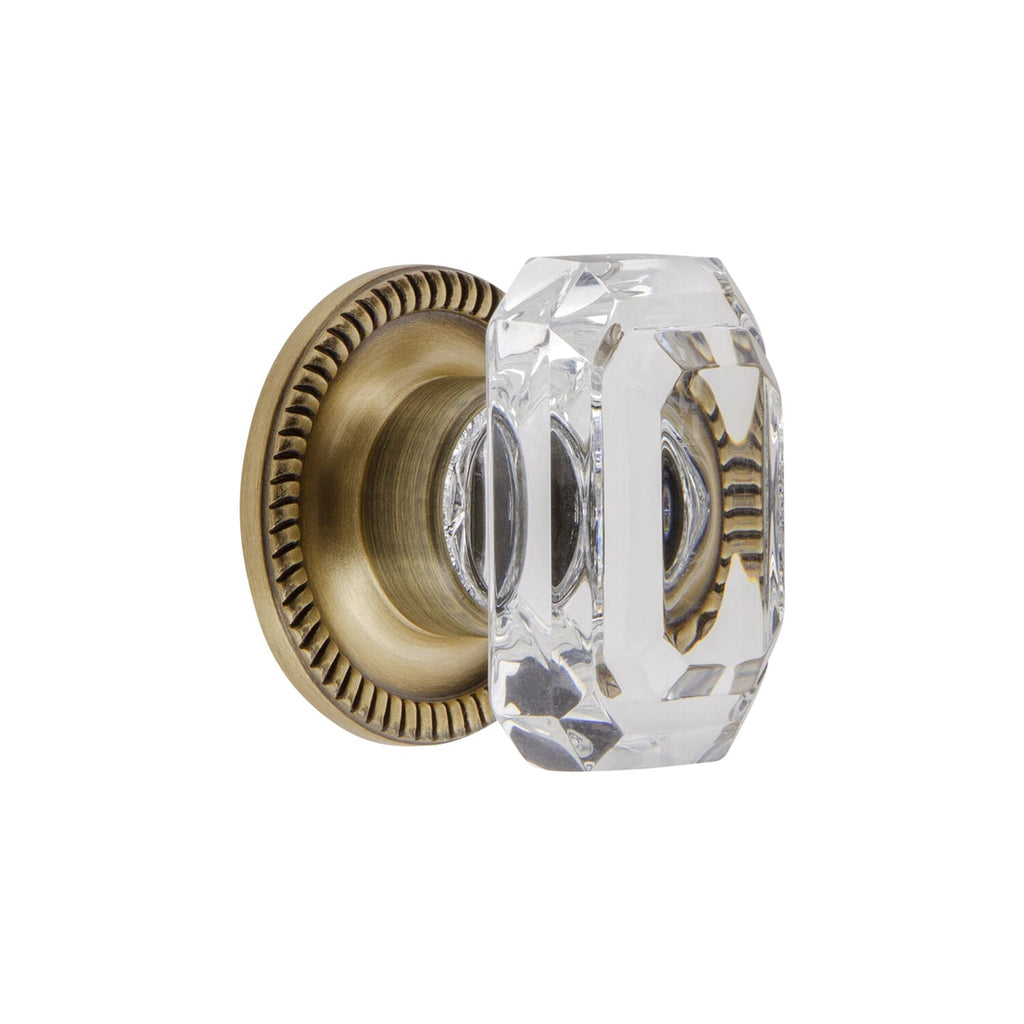 Baguette Clear Crystal 1-9/16" Cabinet Knob with Newport Rosette in Vintage Brass
