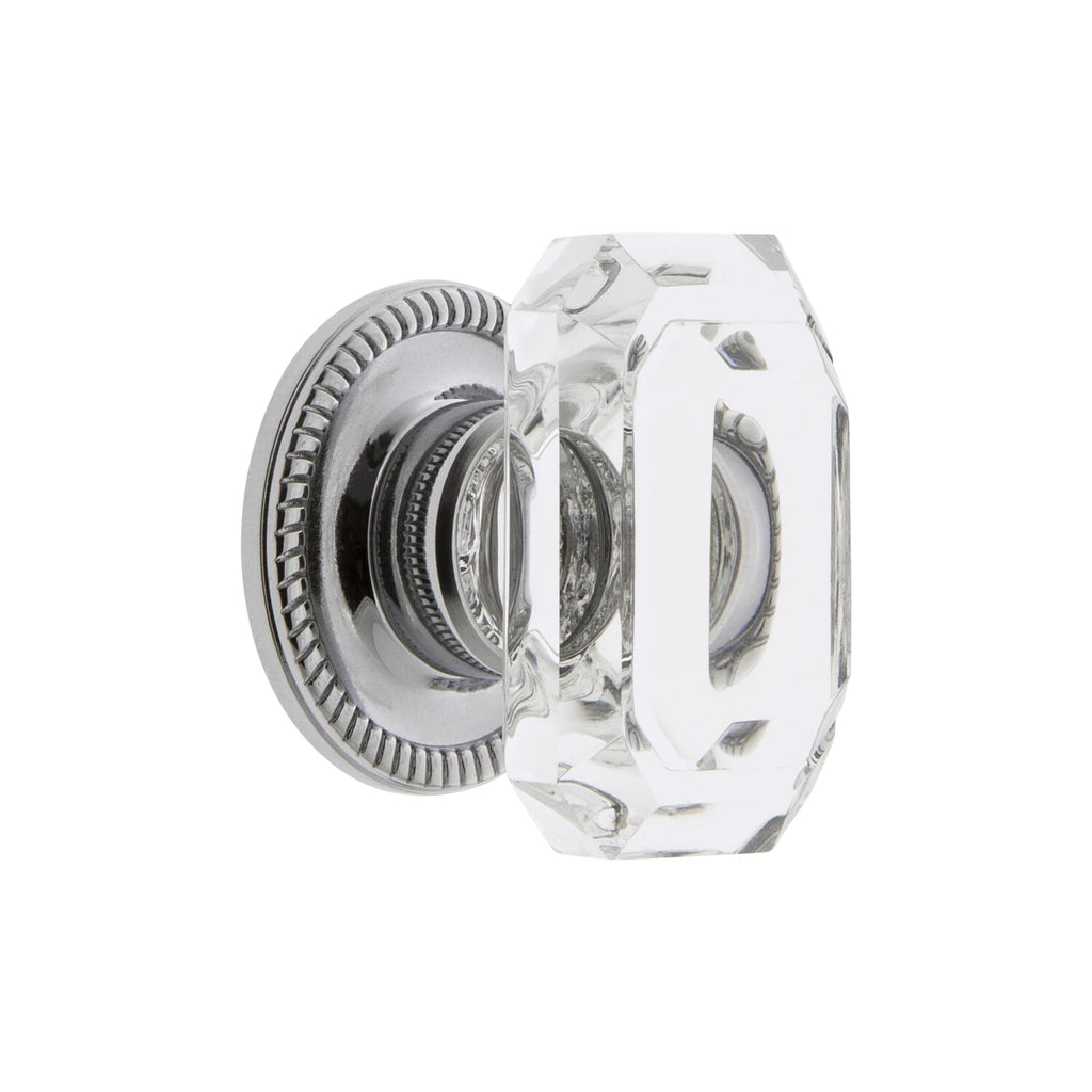 Baguette Clear Crystal 1-3/4" Cabinet Knob with Newport Rosette in Bright Chrome