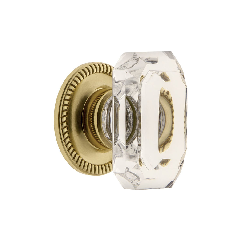 Baguette Clear Crystal 1-3/4" Cabinet Knob with Newport Rosette in Polished Brass