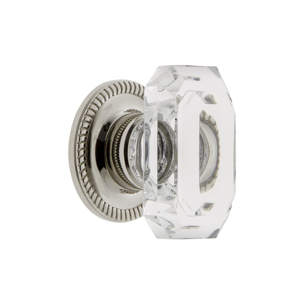 Baguette Clear Crystal 1-3/4" Cabinet Knob with Newport Rosette in Polished Nickel