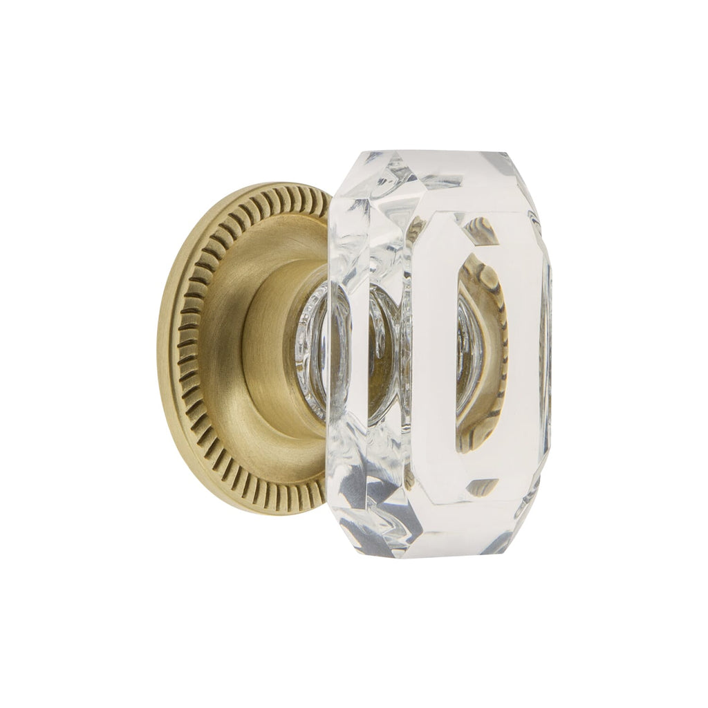 Baguette Clear Crystal 1-3/4" Cabinet Knob with Newport Rosette in Satin Brass