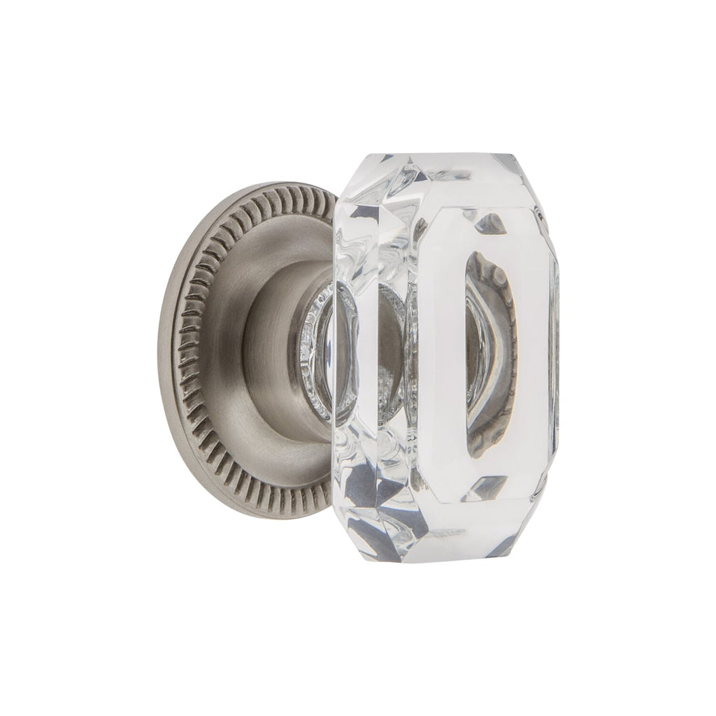 Baguette Clear Crystal 1-3/4" Cabinet Knob with Newport Rosette in Satin Nickel