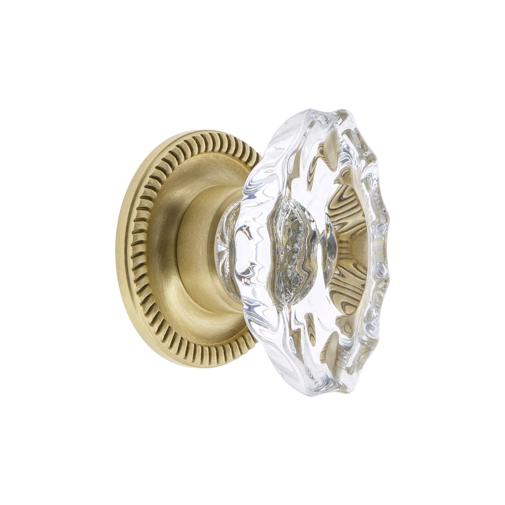 Biarritz Crystal 1-3/4" Cabinet Knob with Newport Rosette in Satin Brass