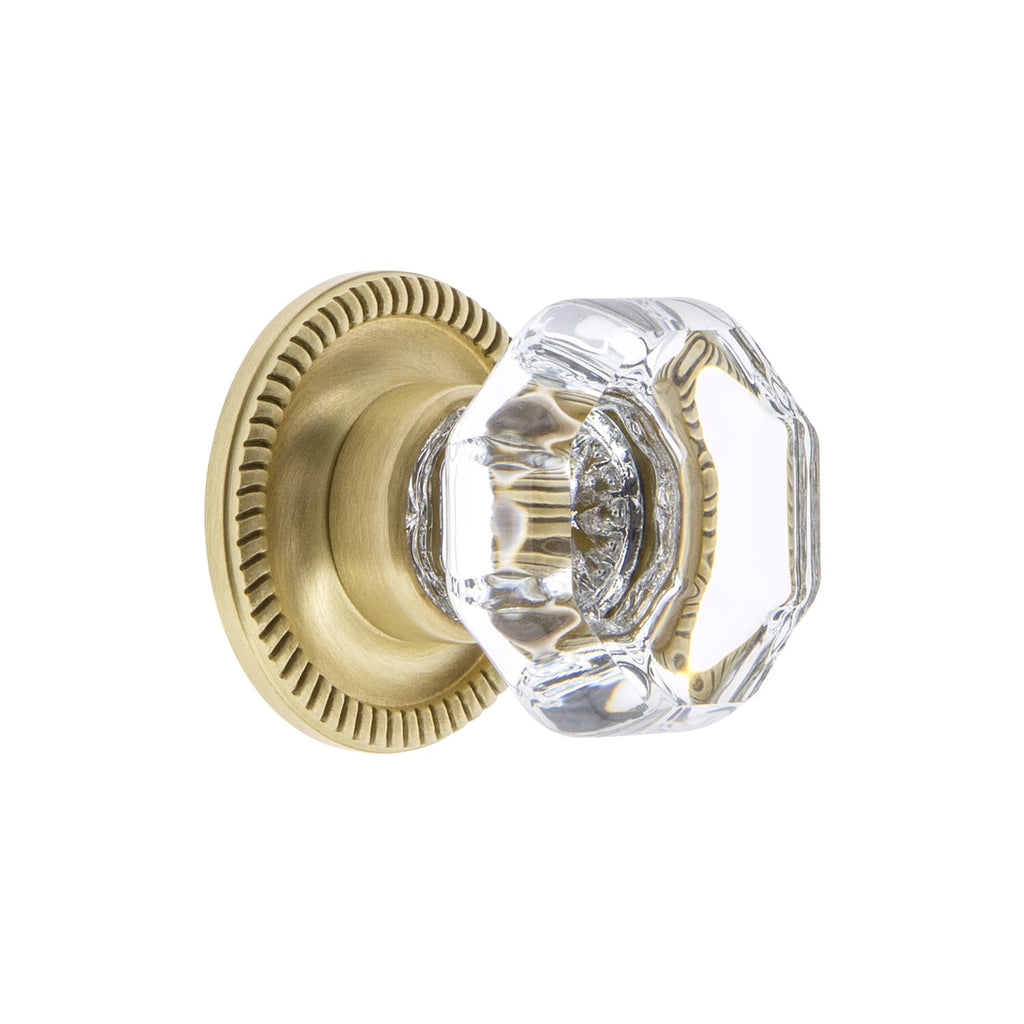 Chambord Crystal 1-3/8" Cabinet Knob with Newport Rosette in Satin Brass