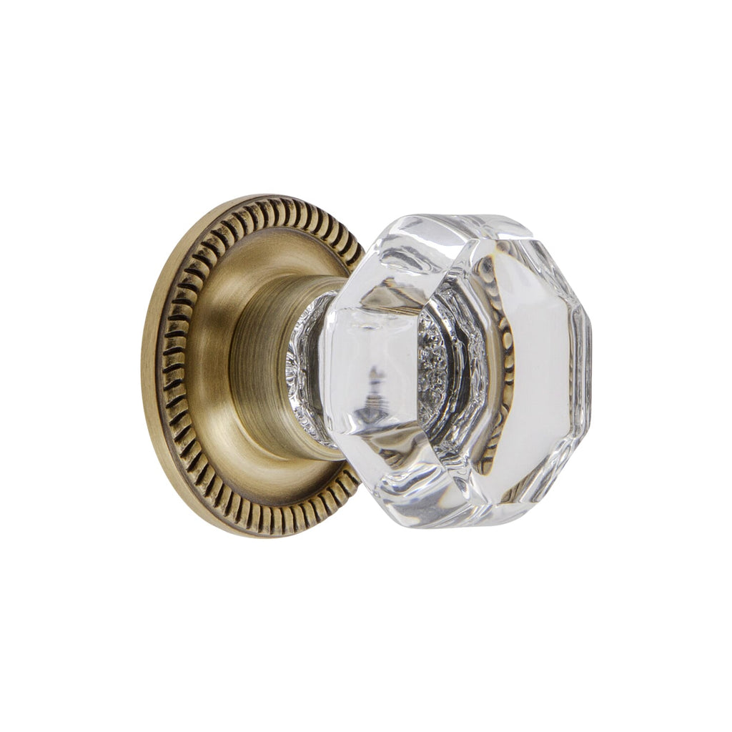 Chambord Crystal 1-3/8" Cabinet Knob with Newport Rosette in Vintage Brass