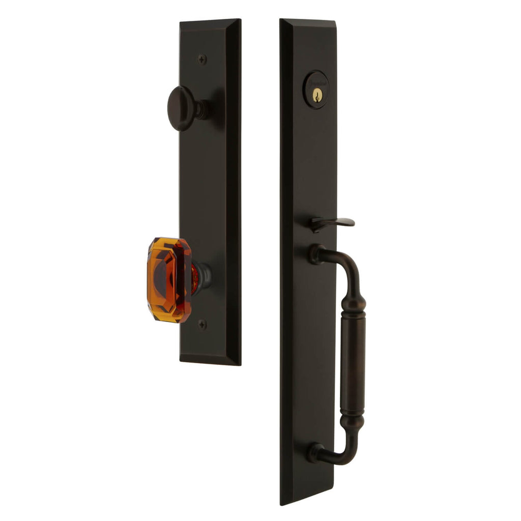 Fifth Avenue One-Piece Handleset with C Grip and Baguette Amber Knob in Timeless Bronze