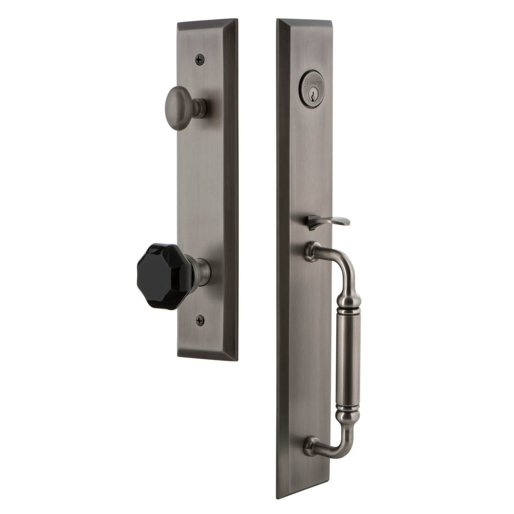 Grandeur Fifth Avenue One-Piece Handleset with C Grip and Lyon Knob in Antique Pewter