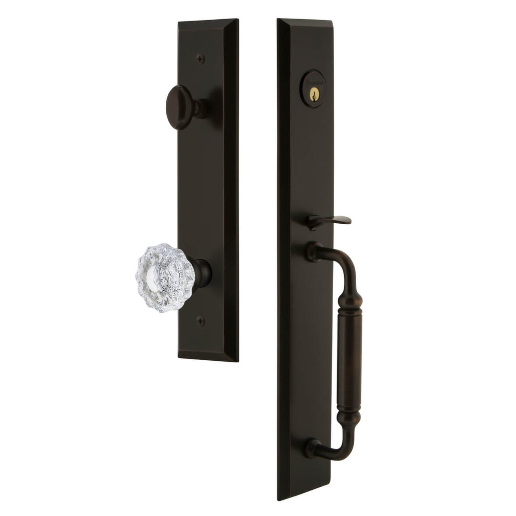 Fifth Avenue One-Piece Handleset with C Grip and Versailles Knob in Timeless Bronze