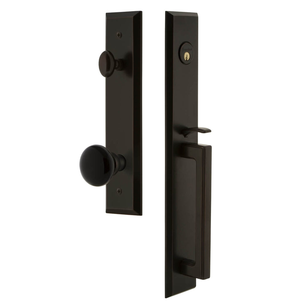 Grandeur Fifth Avenue One-Piece Handleset with D Grip and Coventry Knob in Timeless Bronze