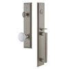 Fifth Avenue One-Piece Handleset with D Grip and Hyde Park Knob in Satin Nickel