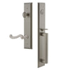 Fifth Avenue One-Piece Handleset with D Grip and Newport Lever in Satin Nickel