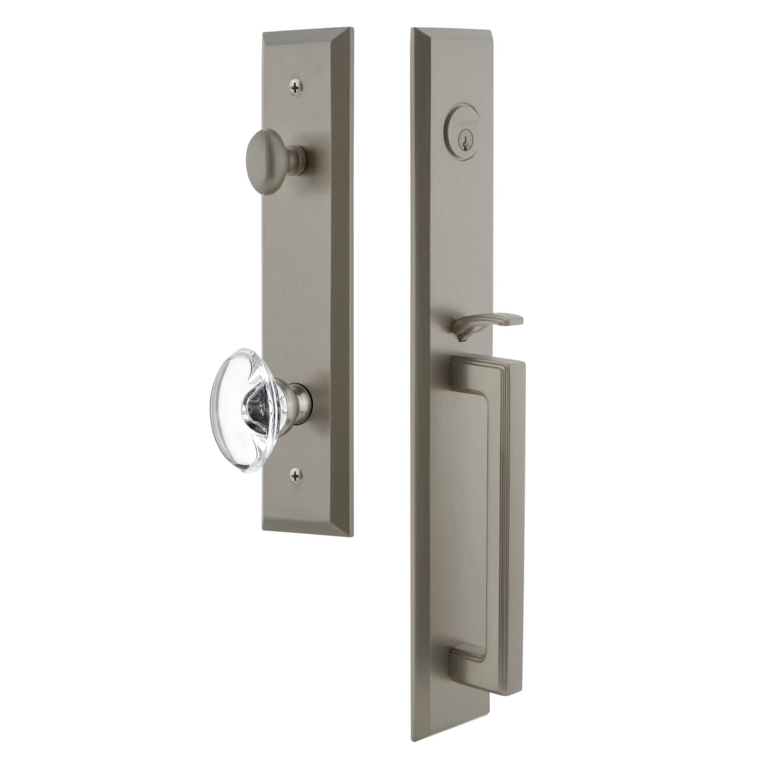 Fifth Avenue One-Piece Handleset with D Grip and Provence Knob in Satin  Nickel