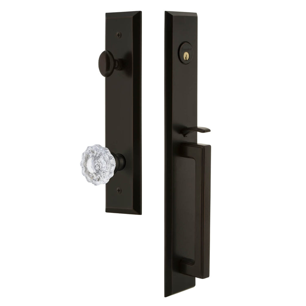 Fifth Avenue One-Piece Handleset with D Grip and Versailles Knob in Timeless Bronze