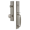 Fifth Avenue One-Piece Handleset with F Grip and Fifth Avenue Knob in Satin Nickel