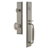 Fifth Avenue One-Piece Handleset with F Grip and Grande Victorian Knob in Satin Nickel