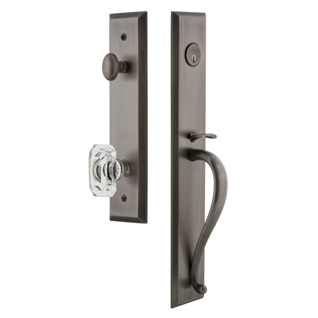 Fifth Avenue One-Piece Handleset with S Grip and Baguette Clear Crystal Knob in Antique Pewter