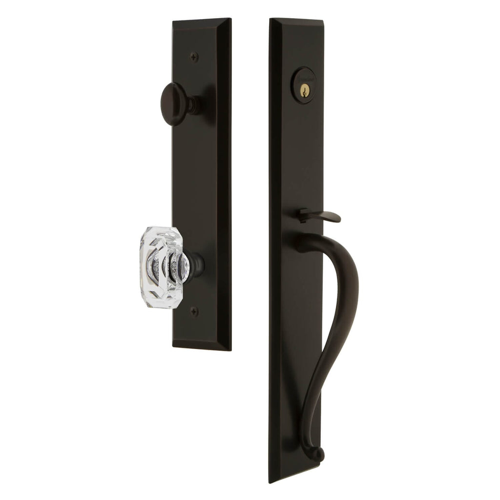 Fifth Avenue One-Piece Handleset with S Grip and Baguette Clear Crystal Knob in Timeless Bronze